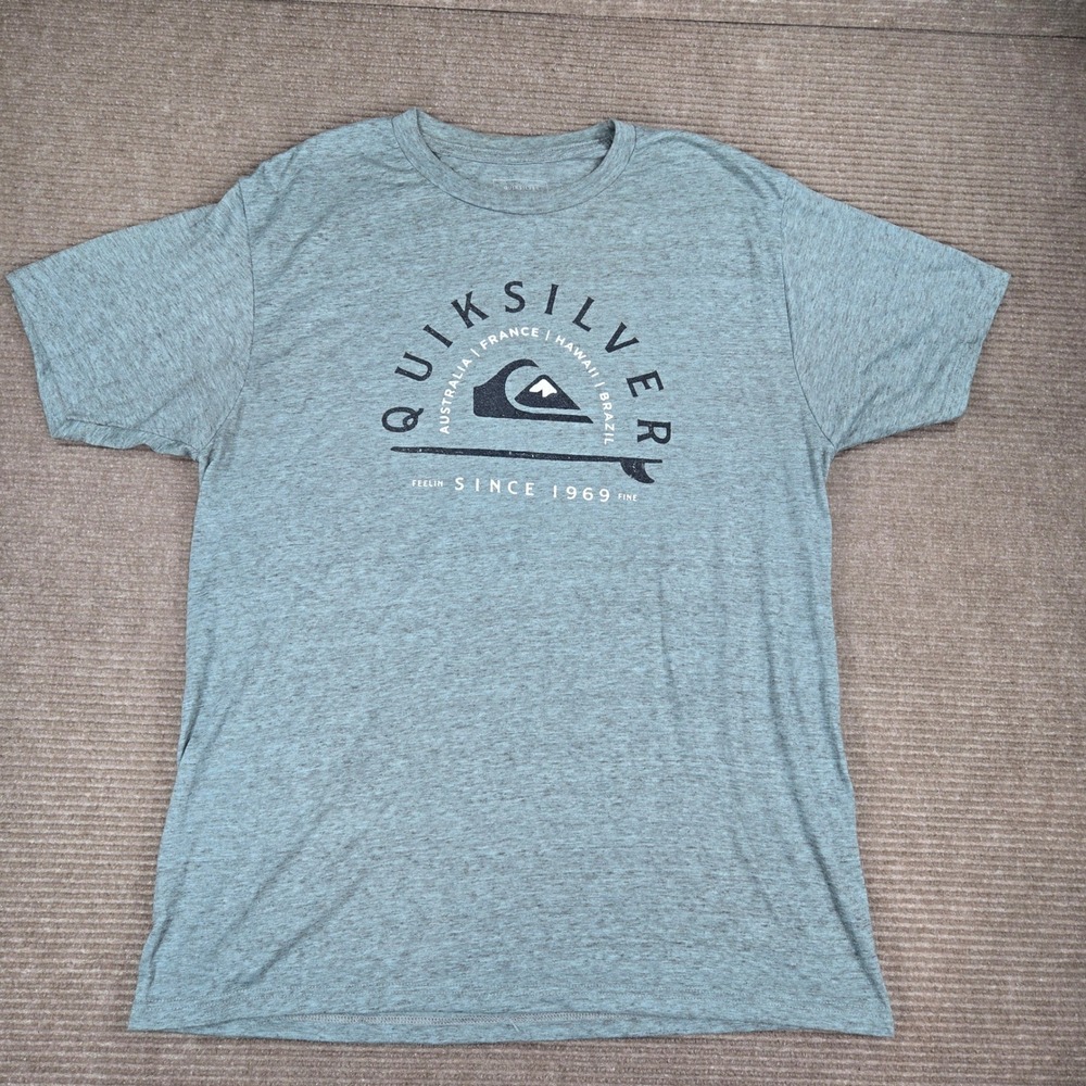 Quiksilver Mens L Green Heather Graphic Logo Short Sleeve T-Shirt